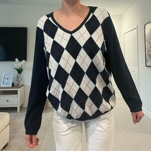 Tommy Hilfiger 100% cotton argyle sweater size L